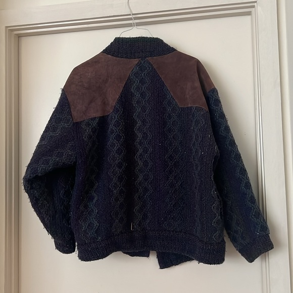 Retro Vintage Knit Jacket with Suede Detail - Picture 2 of 3